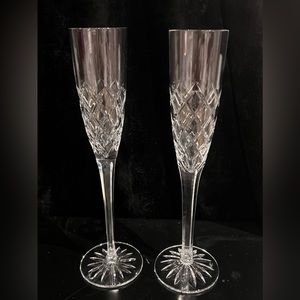 Ceska Crystal Brilliance Pair Of  Champagne Toasting Flutes 10.5" Tall Mint